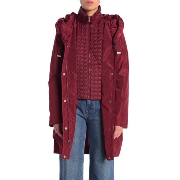 Laundry by Shelli Segal Parka Coat Jacket Burgundy Medium Hooded Quilted - Picture 2 of 16